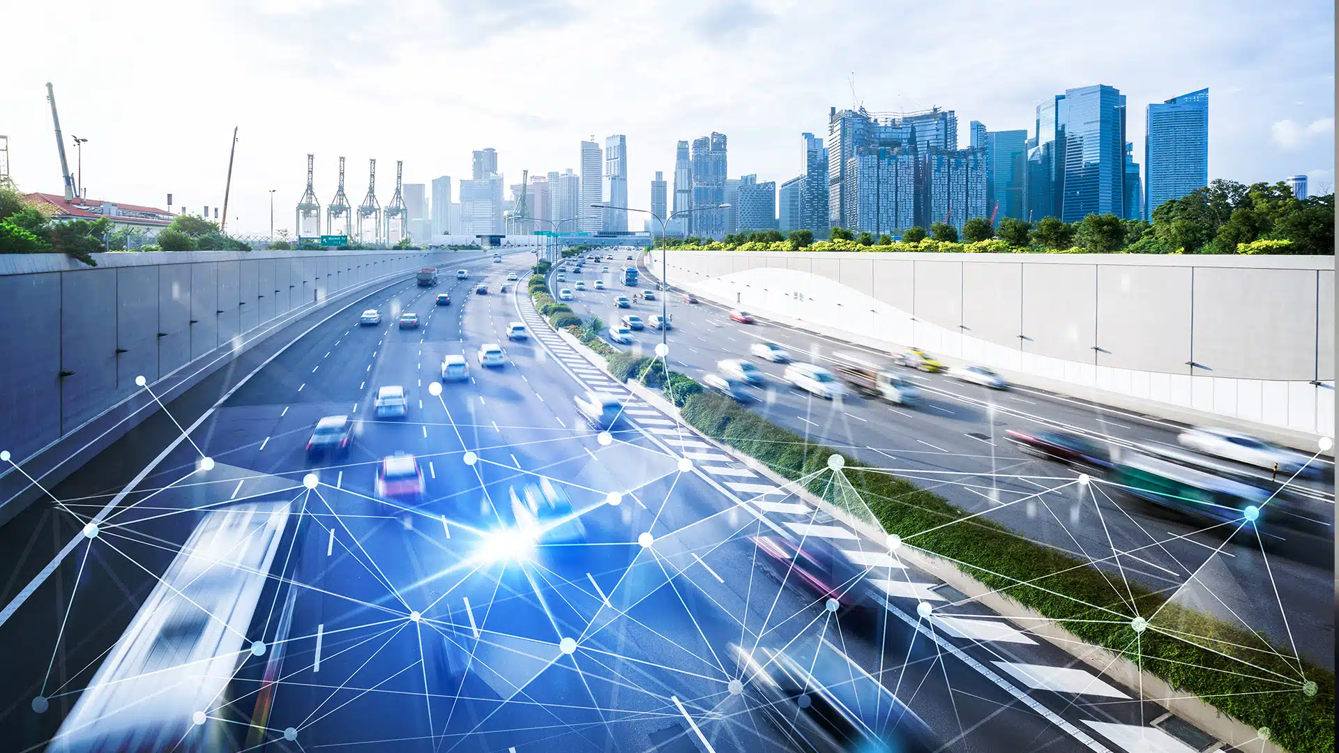 Grafisch dargestellte Vernetzungspunkte auf der Autobahn