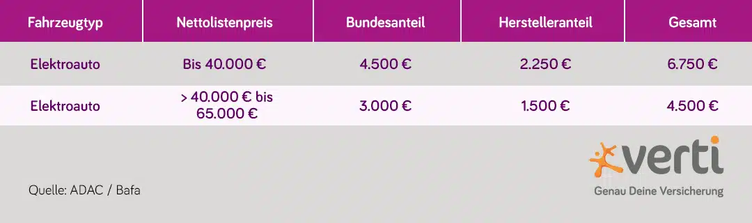 Grafik Förderhöhe für Elektroautos im Überblick