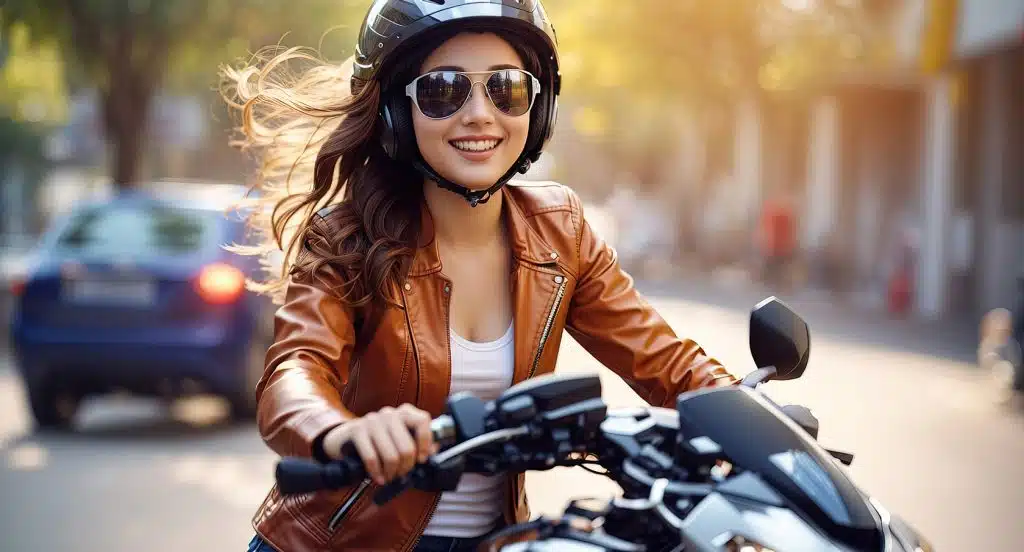 Junge Frau auf einem Moped