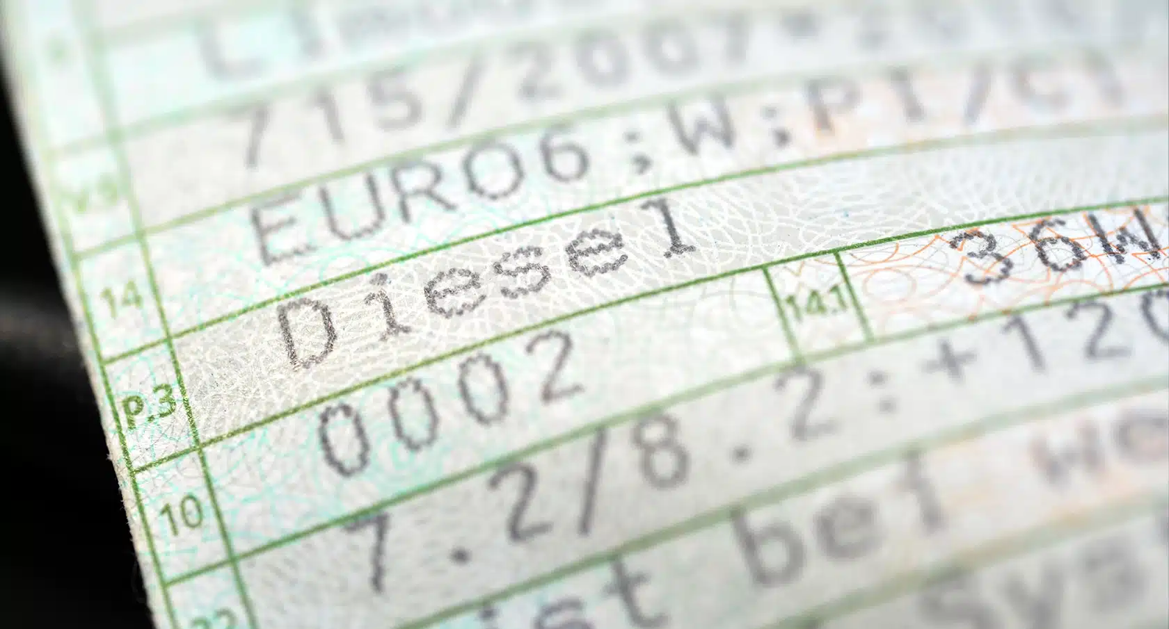 Fahrzeugschein in Großaufnahme