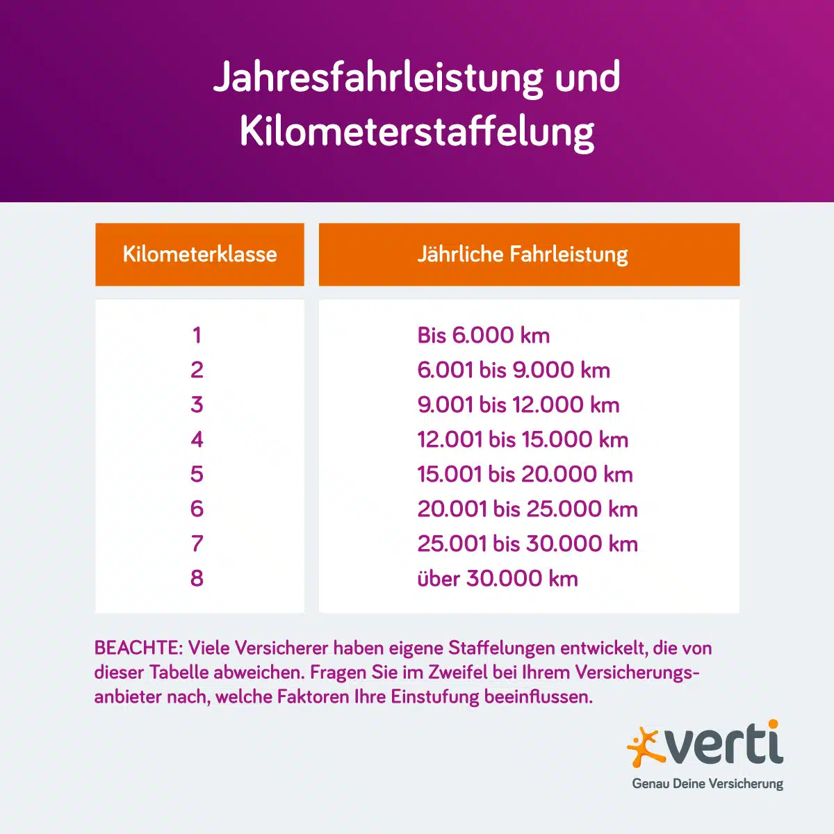 Jahresfahrleistung in 8 Klassen