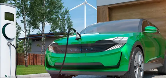 Grünes Elektroauto wird geladen