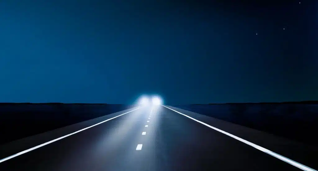 Entgegenkommendes Auto mit Fernlicht blendet auf