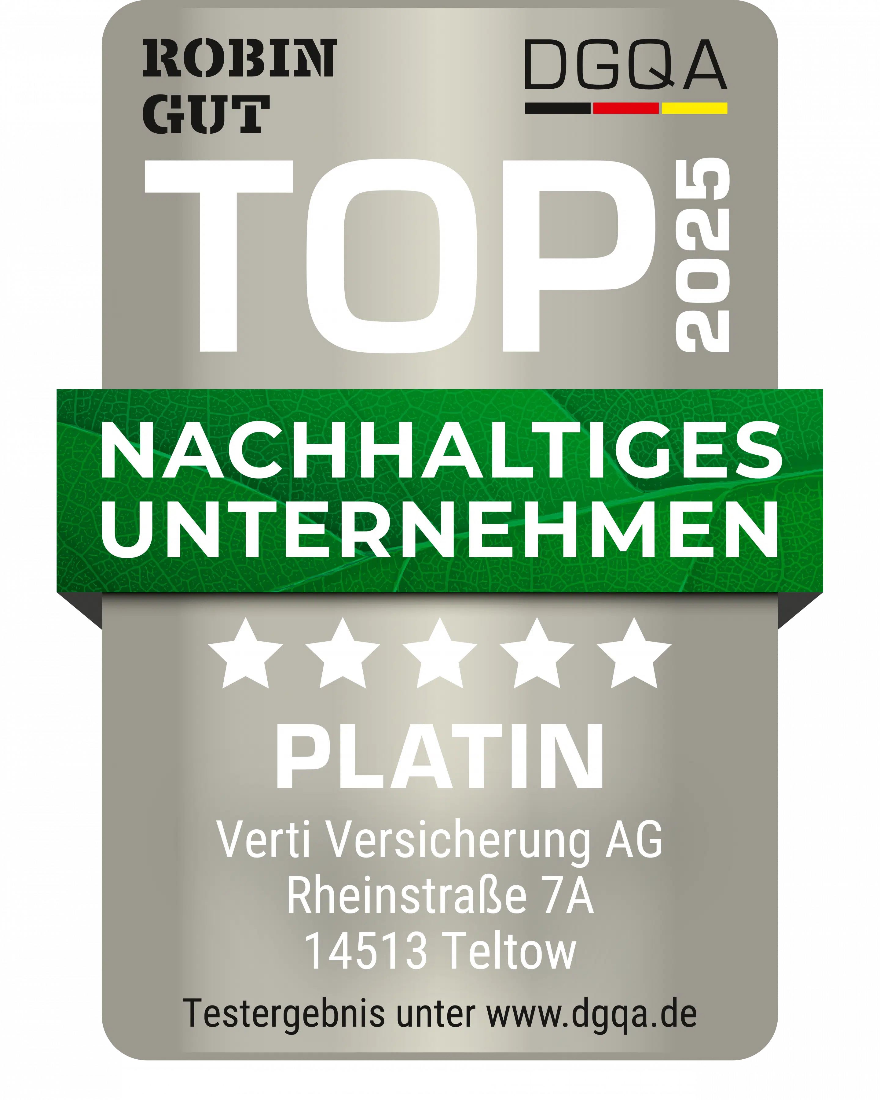 Nachhaltigkeitssiegel in Platin